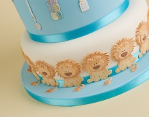 'Boys Birthday / Christening' cake (bottom tier) - using our 'Baby Lion & Nursery Items' set 